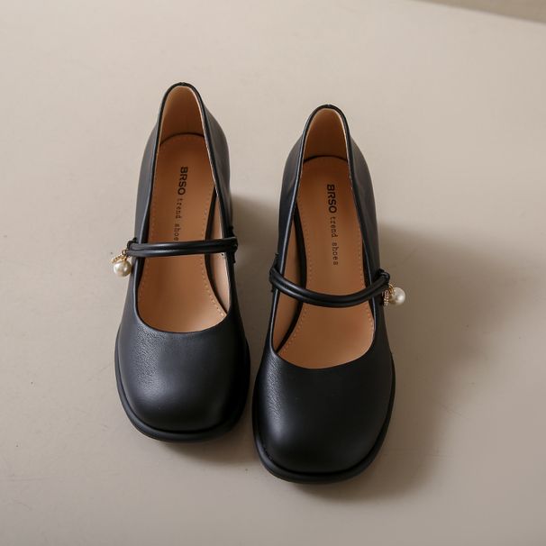 French Gentle Evening Breeze Mary Jane High Heels Women's Thick Heel Spring And Autumn With Skirt Small Leather Shoes_vogvips.com