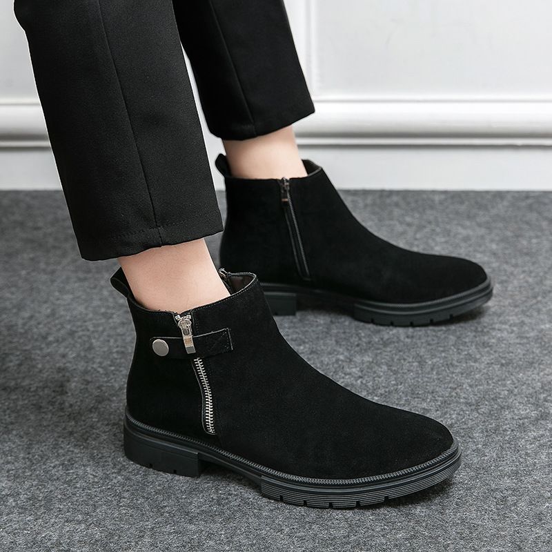 European Warm Series Zipper Martin For Men, Mid-Cut Suede Sheepskin British Style Boots, Short Boots With Thick Sole And High Top_vogvips.com