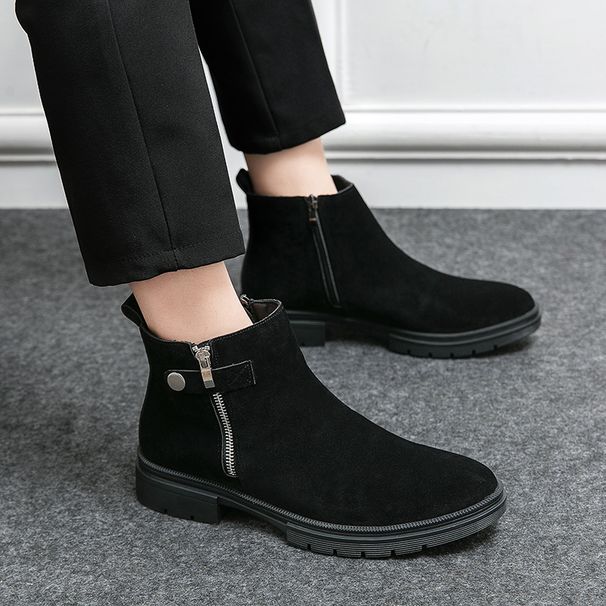 European Warm Series Zipper Martin For Men, Mid-Cut Suede Sheepskin British Style Boots, Short Boots With Thick Sole And High Top_vogvips.com