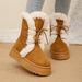 Fashion Khaki Platform Versatile Tall Snow Boots Women's 2025 Autumn And Winter New Warm And Heightening Snow Boots Cotton Shoes_vogvips.com