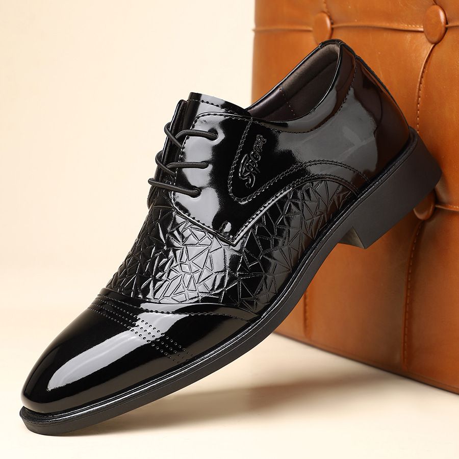 Patent Spliced Pointed Leather Cross-border Large Size European And American Business Casual Shoes, Formal British Style_vogvips.com