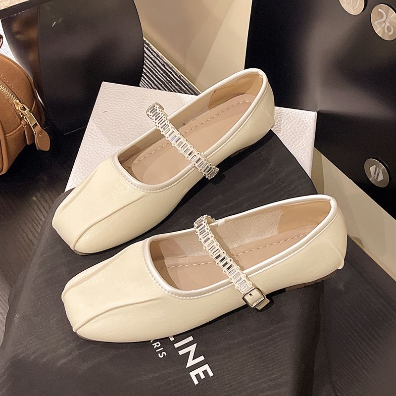 Temperament Silver Square Head Light Mouth French Single Shoes Women's Summer Versatile Rhinestone Word Mary Jane Small Leather Shoes_vogvips.com