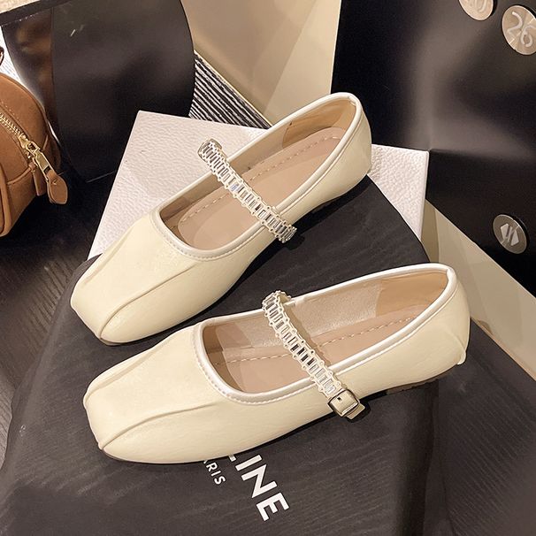 Temperament Silver Square Head Light Mouth French Single Shoes Women's Summer Versatile Rhinestone Word Mary Jane Small Leather Shoes_vogvips.com