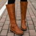 Women's Retro Belt Buckle Low Heel Riding Boots Plus Size Winter High Boots_vogvips.com