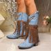 Women's Nude Ankle Boots New Tassel Riveted Belt Buckle Mid-Calf Large Size Thick Heel Matching Color Boots For Women_vogvips.com
