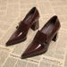 Stunning And Elegant French-style Pointed-toe Chunky Heel Evening For Women, 2026 Spring Collection, Burgundy Patent_vogvips.com