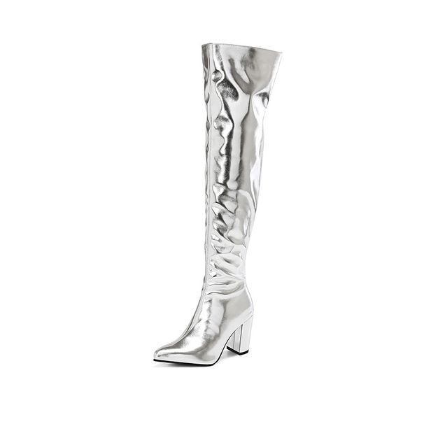 New Sexy Mirror Gloss Pole Dance Long Street Style Party Show Nightclub Chunky High Heel Women's Boots_vogvips.com