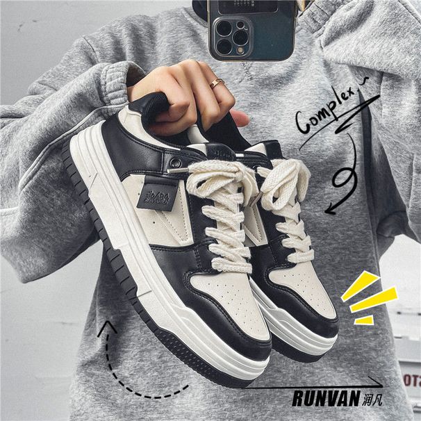 Men's Casual Sneakers Lightweight Skate Shoes With Thick Sole, Round Toe, Breathable Mesh Lining, Rubber Outsole For Spring And Summer, Two-Tone_vogvips.com