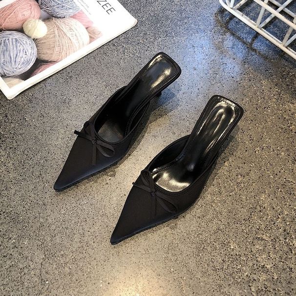 Fairy Sweet Bow High Heels 2025 Spring Summer New Sexy Pointed Shallow Mouth Stiletto Closed Toe Mules_vogvips.com