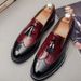 TerraStride New Brogue Color-Block Tassel Shiny Leather Fashion Slip-On Loafers Hairstylist Large Size 48 Men's Shoes_vogvips.com