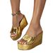 Women S Platform Heel Gold Shiny Fashion Elegant Simple Slip On Casual Sandals_vogvips.com