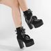 Gothic Lace-Up Ankle Boots With Chunky Heel, Side Zipper, And Floral Embroidery - Round Toe, Suede & Faux Leather, Black & White Contrast_vogvips.com
