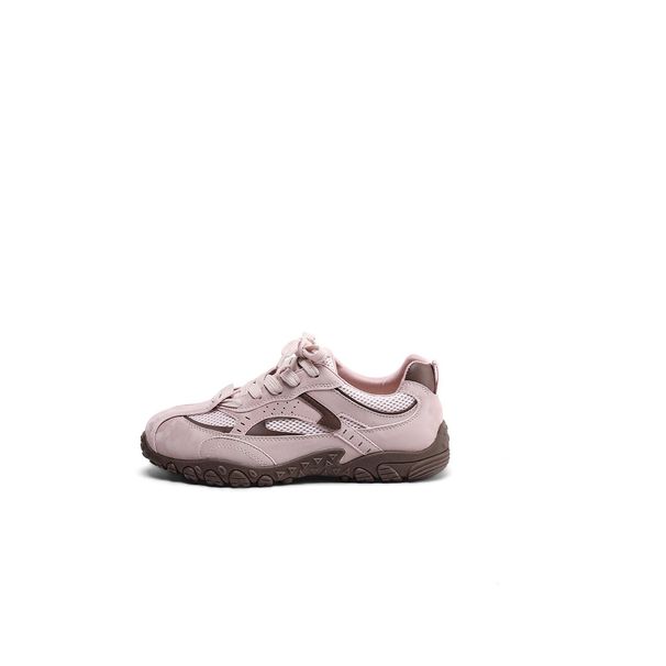 Pink Leather German Training Shoes Hidden Wedge Heel Casual Versatile Retro Style for Women Spring 2026 New Arrival Petite Size_vogvips.com