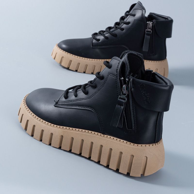 High-top For Women 2024 Spring And Autumn New Korean Style Versatile Leather Soft Sole Non-slip Martin Boots_vogvips.com