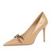 6122-7 Women's Shoes Thin Shiny Lacquer Leather Shallow Mouth Pointed OL High Heel Metal Belt Buckle Single Shoe_vogvips.com