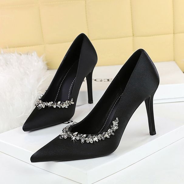 Elegant Satin Pointed-Toe High Heels With Rhinestone Embellishments For Women - Perfect For Evening Parties & Special Occasions_vogvips.com