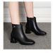Real Soft Leather Short For Women, Chunky Heel Martin Pointed Toe, Autumn And Winter New Style, Warm Fleece-Lined_vogvips.com