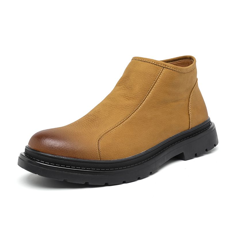 Retro Tooling Boots Men's Thick-soled Heightening Rhubarb Boots Side Zipper Short Boots_vogvips.com