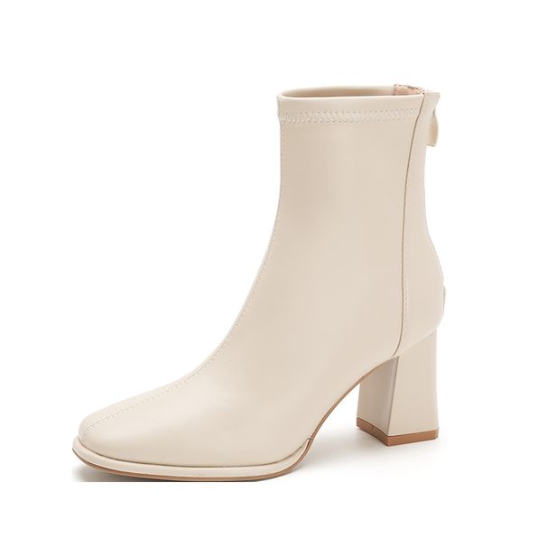 7cm Size 31-40 Square Toe Chunky Mid-Calf Slim Martin Height Increasing High Heel Back Zipper Short Boots For Women_vogvips.com