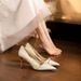 Women S Cm Satin Pointed Toe Stiletto Heels Beige Pearl Decorated High Heel Shoes For Wedding Banquet Formal Occasions_vogvips.com