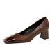 5293 Style Women's Shoes, Thick Mid Heel, Shallow Mouth Splicing, Square Toe, Versatile And Fashionable Banquets, New_vogvips.com