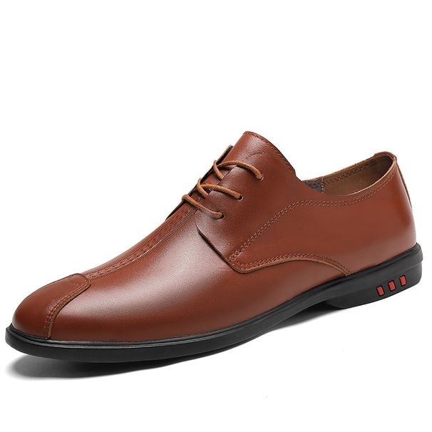 Men's Round Head Shoes Front Lace-up Low Heel Men's Top Casual Leather Shoes Work Men's Shoes_vogvips.com
