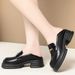 Plus-size Round-toe Thick-soled Loafers For Women, Summer Soft Leather British Retro Platform Shoes, Chunky Heel Black_vogvips.com
