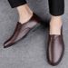 Sleeve Feet Men's Casual Cortex Retro Round Head Leather Shoes Professional Dress Solid Color Side Ear Elastic Men's Shoes_vogvips.com