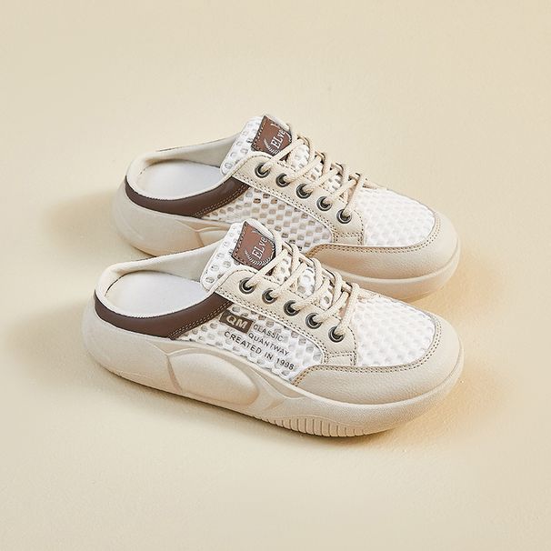 Little White Shoes Women's Mesh Breathable Heightening Shoes Half-support Board Shoes Casual Shoes_vogvips.com