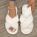 Cross Strap Women's Furry Open Toe Home Warm Cotton Slippers For Girls_vogvips.com