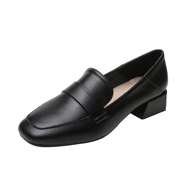 Square Head Thick Heel Single Shoes Women's Small Leather Shoes Women's Loafers Women's Inner Height Increase_vogvips.com