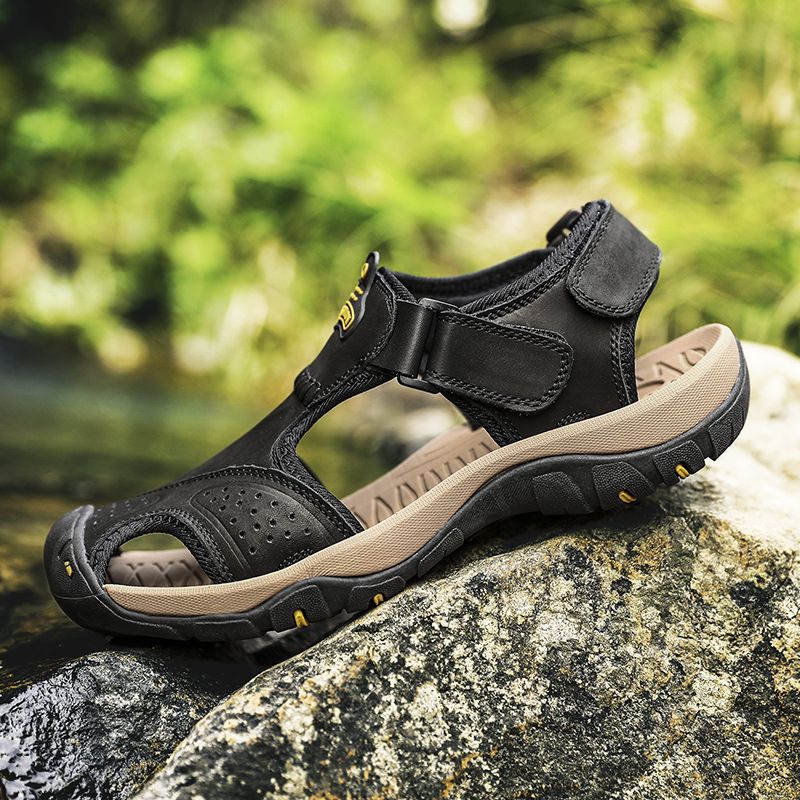 Summer Large-Dock Layered Leather Casual Shoes Breathable Non-Slip Quick-Dry Outdoor Beach Sandals For Men_vogvips.com