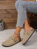 Women's New Spring Retro Mules, Casual Slip-On Shoes, Pu Upper, Cork Grain, Closed-Toe Half-Slipper Flat Slippers With Adjustable Buckle_vogvips.com