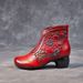 Ethnic Style Autumn Winter New Cowhide Fleece Lined Warm Cotton Shoes Women's Chunky Heel Soft Sole Non-Slip Short Boots_vogvips.com
