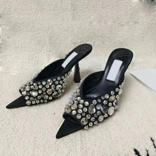 2024 New Version Rhinestone Pointed Toe Stiletto Sexy Crystal High Heel Mules For Women_vogvips.com