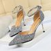 283-A1 Sexy Nightclub Women's Shoes High Shallow Mouth, Pointed Metal Thin Heels, One Line With Sequins, Hollow Sandals_vogvips.com