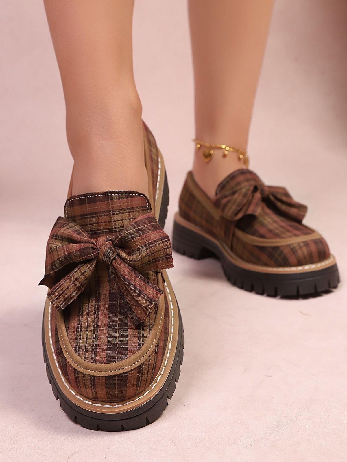 European And American Cross-border Women's Loafers, Size, New Style With Bow, Thick-soled Platform, British Style,_vogvips.com