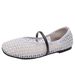 Single Shoes Women's Hollow Woven Breathable Fishing Net Gauze Flat Bottom Shallow Mouth French Mary Jane Sandals_vogvips.com