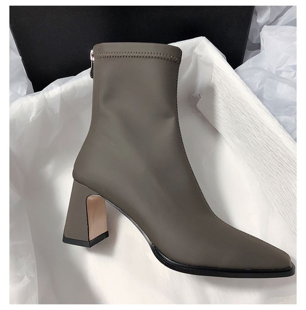 High Women Thick Heel Elastic Short 2025 New Autumn French Square Toe Single Fashionable Elegant Ankle Boots_vogvips.com