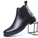 Men's Chelsea Boots With Elastic Ankle & Woven Texture - Slip-Resistant PU Leather Casual Boots For Autumn (Black/Burgundy)_vogvips.com