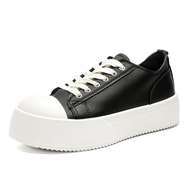 ShoeVault Four Seasons Leather Thick-Soled Low-Top Work Sneakers Derby Couple Black Shoes Student Niche Retro Men_vogvips.com