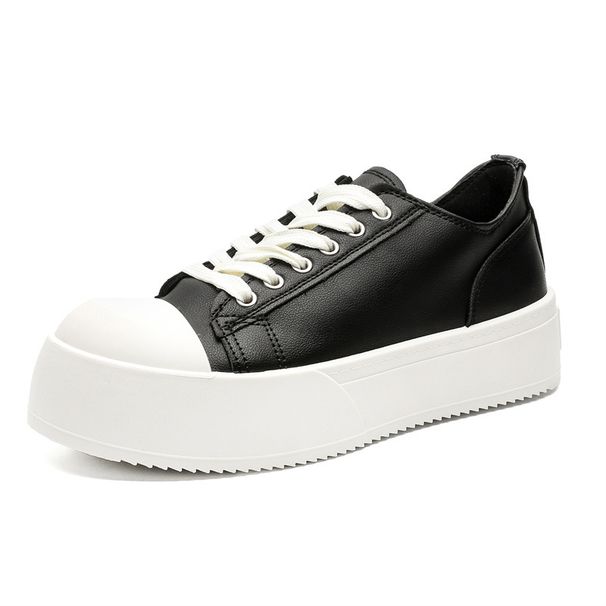 ShoeVault Four Seasons Leather Thick-Soled Low-Top Work Sneakers Derby Couple Black Shoes Student Niche Retro Men_vogvips.com
