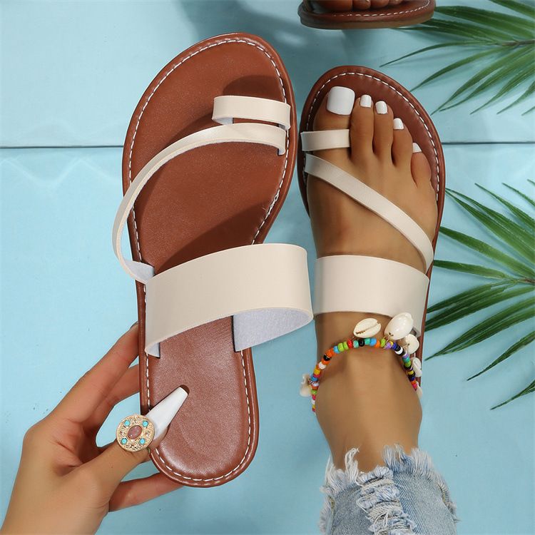 2023 European And American Large-size Women's Summer New Round-toe Slip-on Flat Casual Sandals For Outdoor Wear_vogvips.com