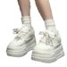Sneakers Spring And Autumn Platform Thick Sole White Round Toe Lace-up Loafers Height Increasing Casual Shoes For Women_vogvips.com