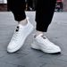 Men's White Seasonal Fashion Single Simple And Versatile Small Leather Thick Soled Casual Board Shoes, Trendy Shoes_vogvips.com