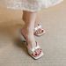 Summernew Arrival Black Satinbows Square Toe Sandals For Women Daily Work Clothingslimming Lookeasiest For Match Medium Heel_vogvips.com