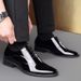 Autumn New Business Dress Pointed Lacquer Leather Youth Versatile Lace Up Large Men's Groom Wedding Shoes_vogvips.com