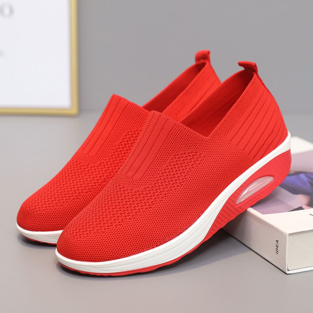 Fashion Trendy Women's Fly Knit Shoes White Sneakers Thick Soled Height Increasing Casual Sports Shoes Autumn New Cross Border_vogvips.com