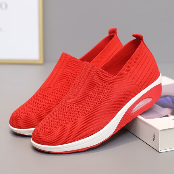 Fashion Trendy Women's Fly Knit Shoes White Sneakers Thick Soled Height Increasing Casual Sports Shoes Autumn New Cross Border_vogvips.com