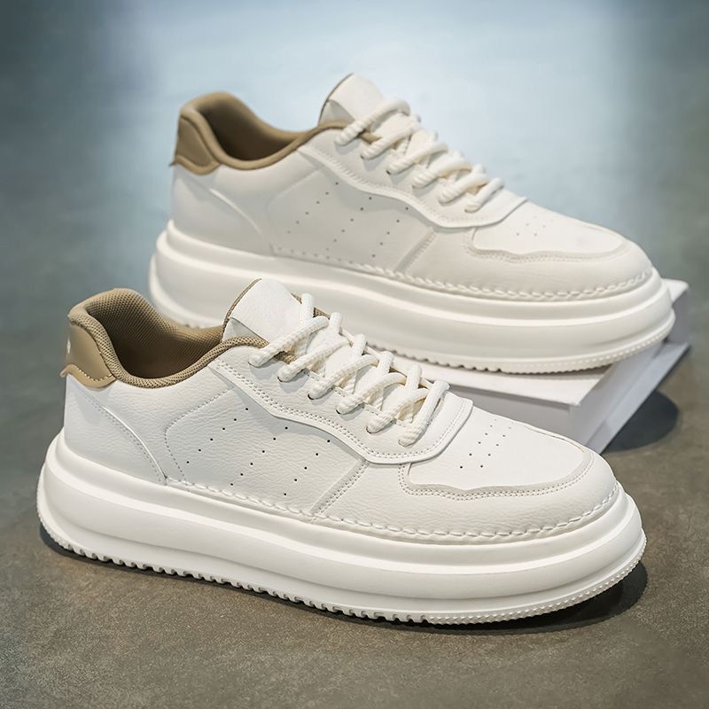 Men's Breathable White Sneakers Lace-up Height Increasing Waterproof Casual Shoes Trendy Non-slip Comfortable Summer Fashion_vogvips.com
